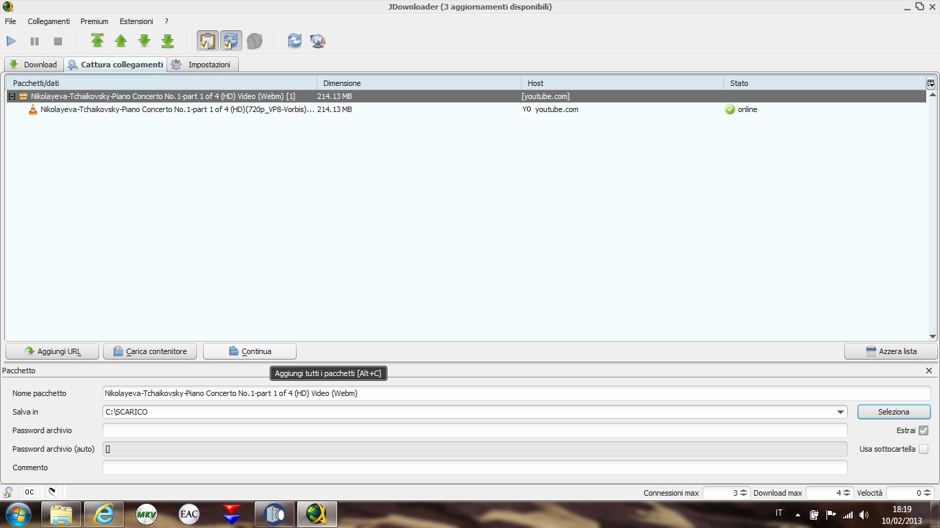 jdownloader 5 inizio scarico