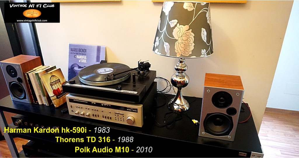 Vintage shop System 3 Harman Kardon 430+Polk Audio+Thorens manifesto no scritte